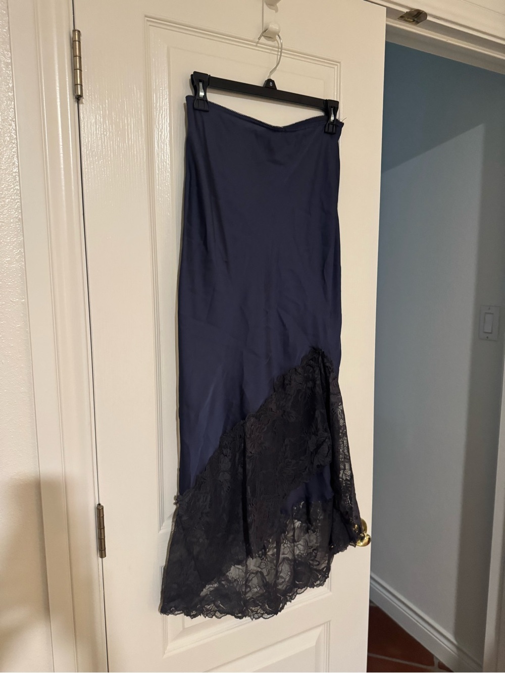 Free People Navy Slip Skirt with Lace Hem